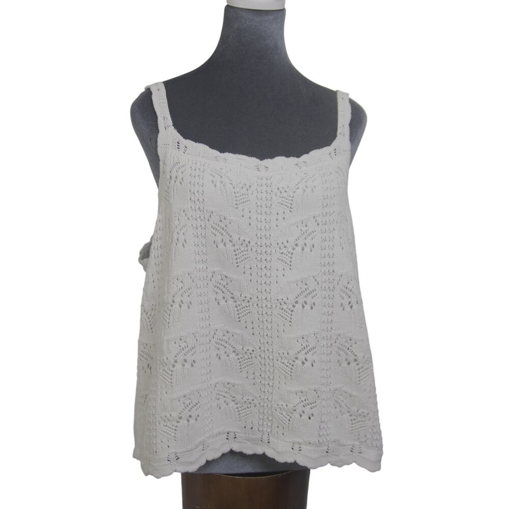 NIC+ZOE White Lace Crochet Pointelle Sweater Tank Top XL Cotton Scalloped Hem